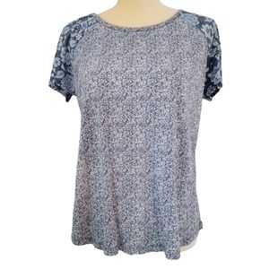 Lucky Brand Floral Short Sleeve Blouse Size M